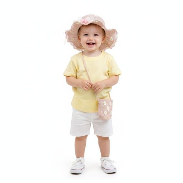 Straw Hat and Bag Set Pink