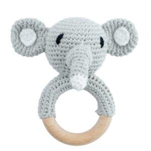 Elephant Handmade Crochet Teether Grey