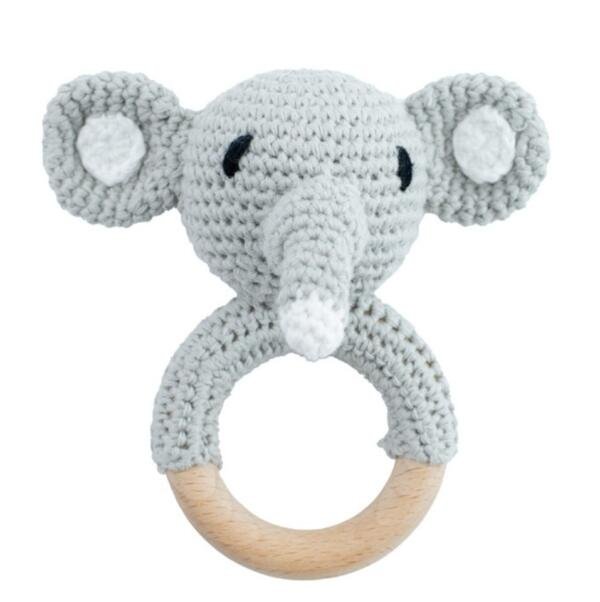Elephant Handmade Crochet Teether Grey