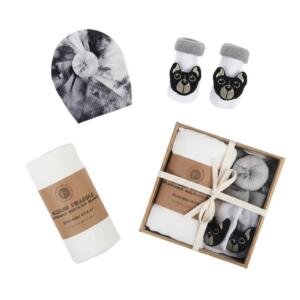 3-Piece Muslin Swaddle and Turban Hat Set Multicolor
