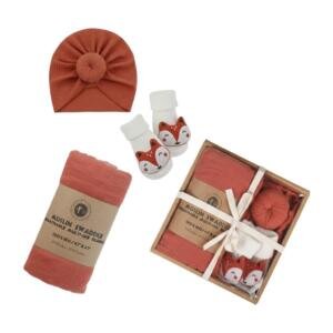 3-Piece Muslin Swaddle and Turban Hat Set Red