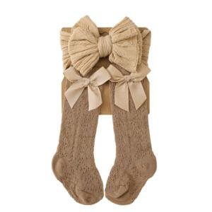 Cozy Cable-Knit Bow Headband & Knee-High Sock Set Brown