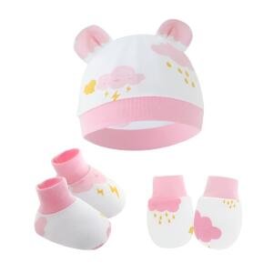 Cloud Print Hat, Booties, and Mittens