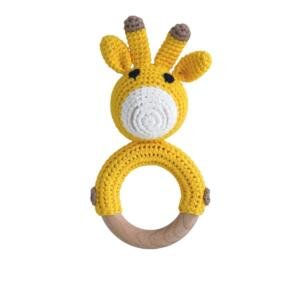 Crochet Giraffe Wooden Teething Ring Rattle
