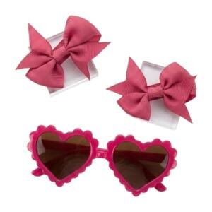 Girls' Heart Shaped Sunglasses and Matching Hair Bows Se
