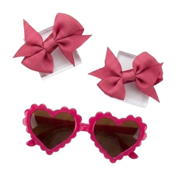 Girls' Heart Shaped Sunglasses and Matching Hair Bows Se