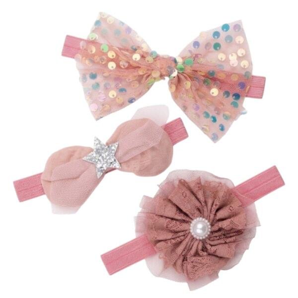 Baby Girls' Sparkle Sequin & Lace Headband Set (3-Piece)