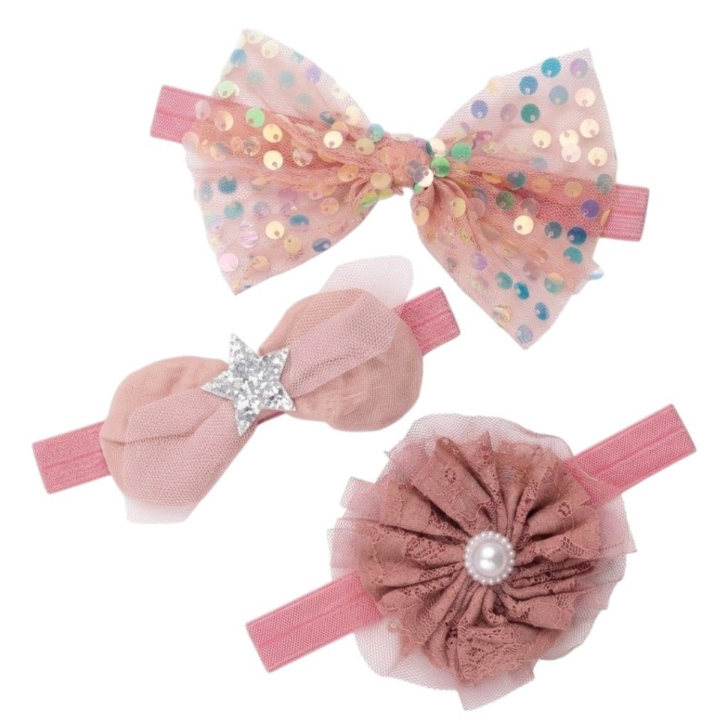 Baby Girls' Sparkle Sequin & Lace Headband Set (3-Piece)