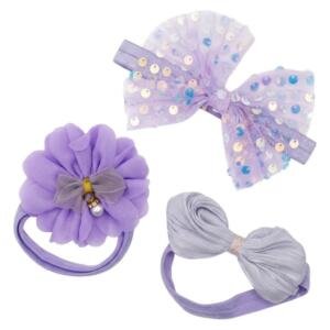Baby Girls' Lavender Sequin & Mesh Flower Headband Set (3-Piece)