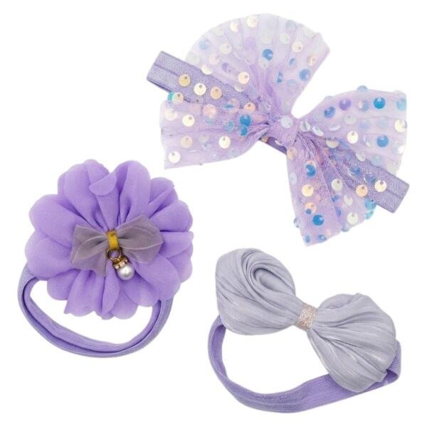 Baby Girls' Lavender Sequin & Mesh Flower Headband Set (3-Piece)