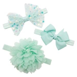 Baby Girls' Mint Sequin & Mesh Flower Headband Set (3-Piece)