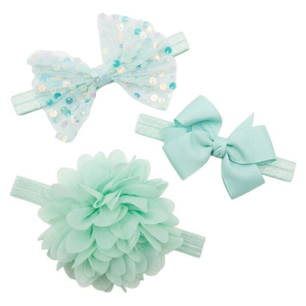 Baby Girls' Mint Sequin & Mesh Flower Headband Set (3-Piece)