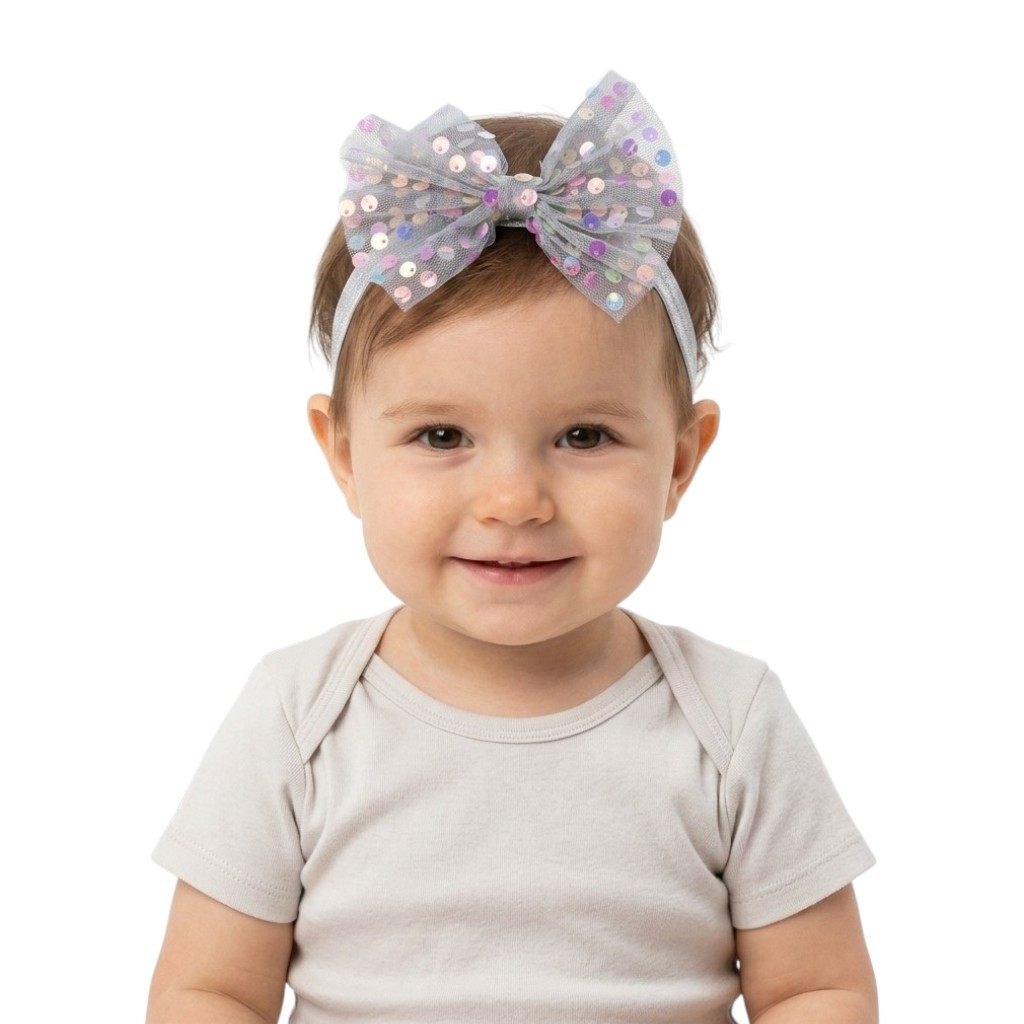 Baby Girls' Silver Gray Sequin & Glitter Bow Headband Set (3-Piece) – photo 2