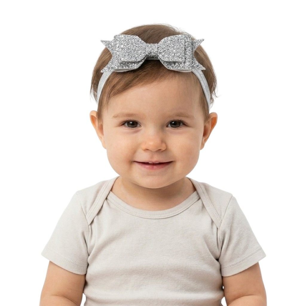 Baby Girls' Silver Gray Sequin & Glitter Bow Headband Set (3-Piece) – photo 3