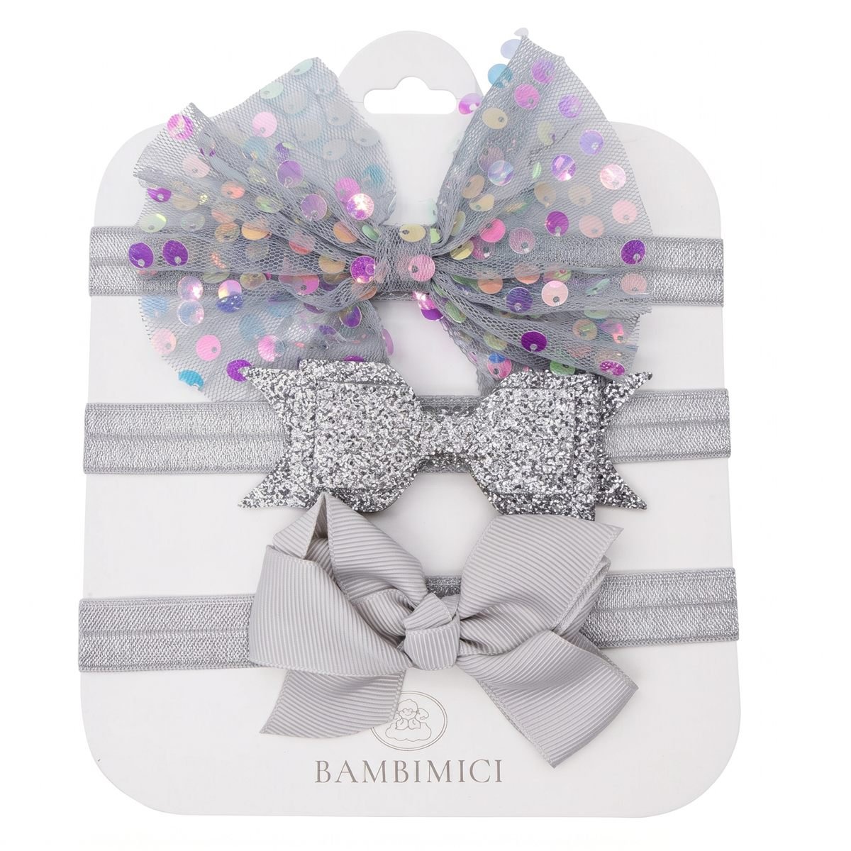 Baby Girls' Silver Gray Sequin & Glitter Bow Headband Set (3-Piece) – photo 5