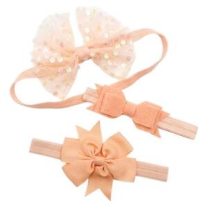 Baby Girls' Peach Sequin & Felt Bow Headband Set (3-Piece)