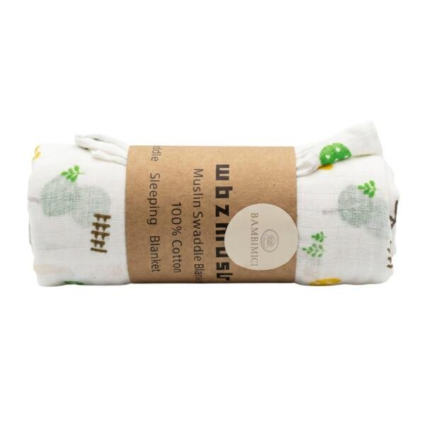 Cotton Muslin Swaddle Blanket (Forest Tree Print)