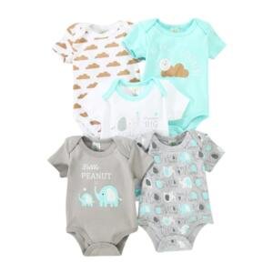 Baby Bodysuit Blue Elephant Short Sleeve