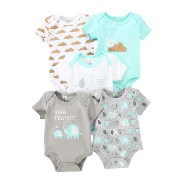 Baby Bodysuit Blue Elephant Short Sleeve