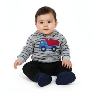 Vehicle Print Striped Hoodie- Grey – photo 2