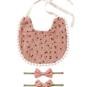Bambimici -Ava Baby Bib and Ribbon Bow Set - Flower Print