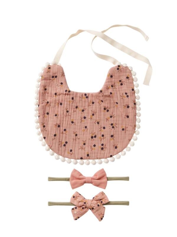 Bambimici -Ava Baby Bib and Ribbon Bow Set - Flower Print